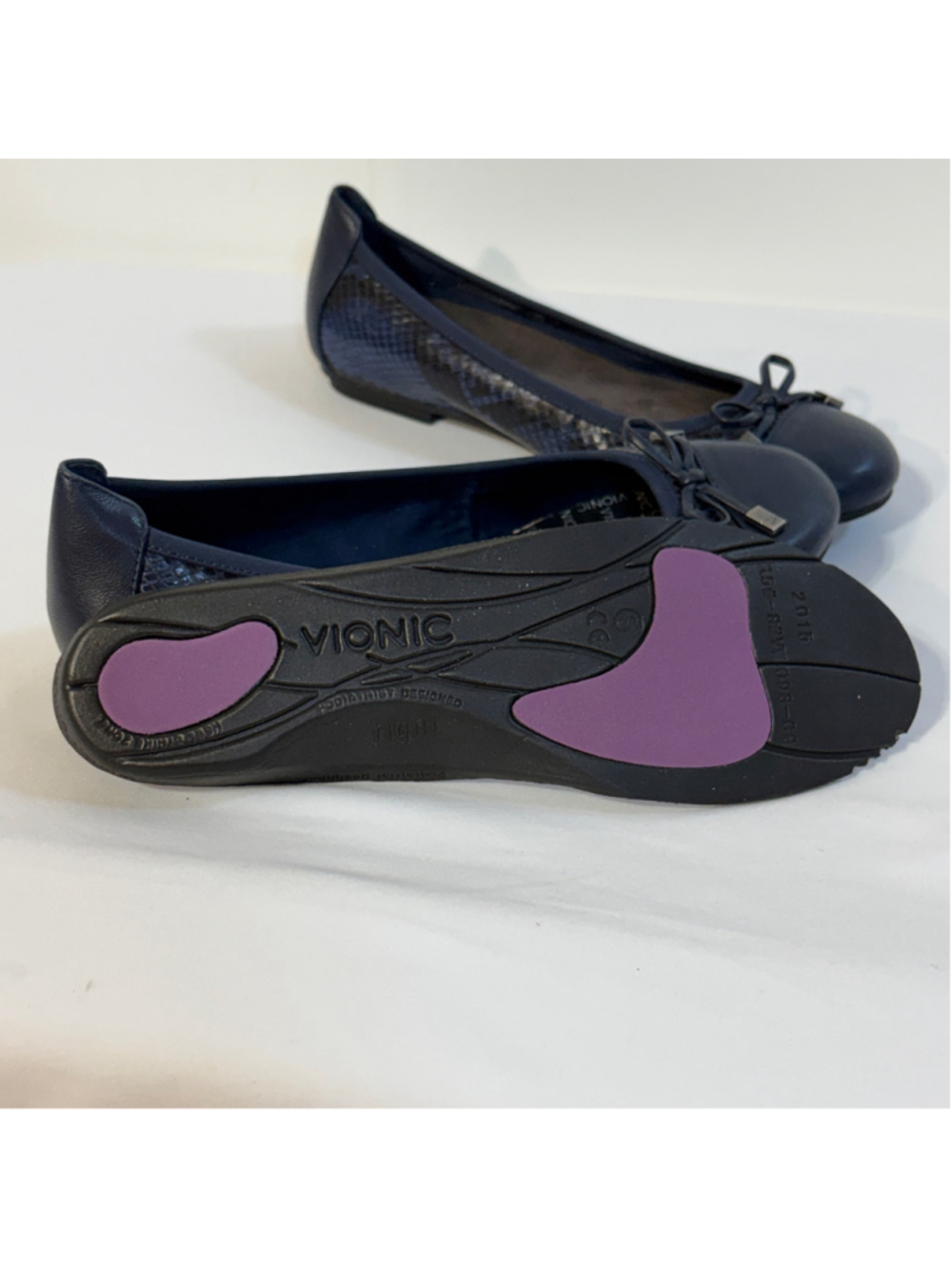 Vionic Spark Minna Navy Black Snake Print Ballet Flats Women’s Size 8 Orthotic - Picture 13 of 14
